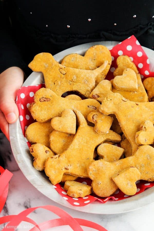 Homemade Pumpkin Bacon Dog Treats on a pie plate