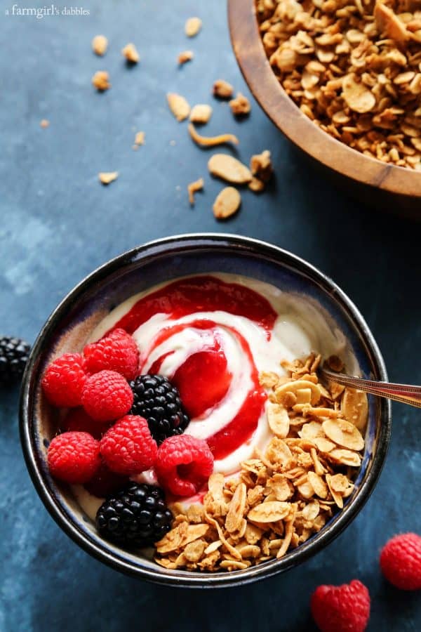 yogurt with raspberries and Homemade Almond Coconut Granola