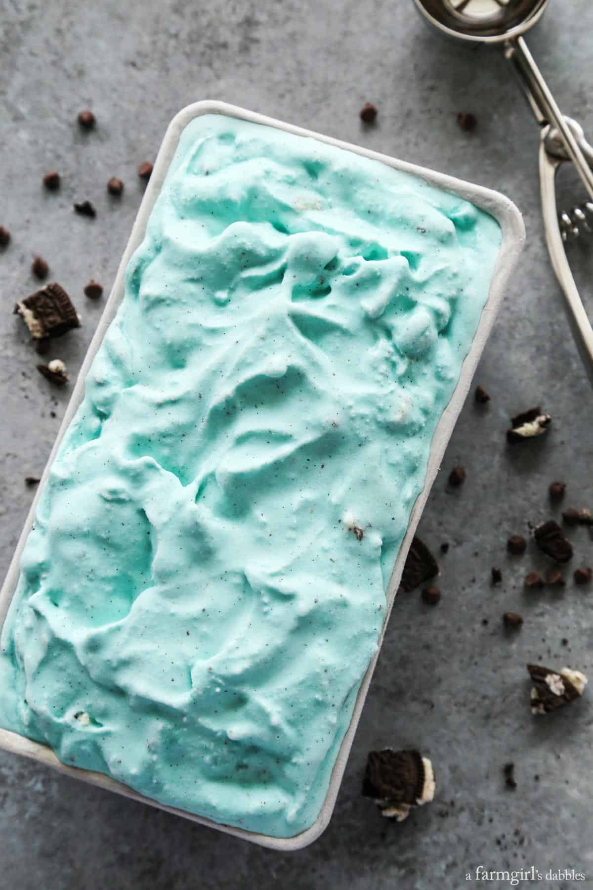 Cookie Monster Ice Cream in a pan