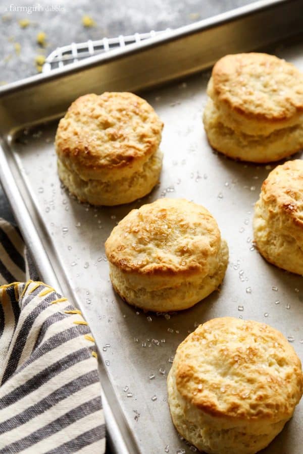 Lemon Cream Biscuits on a rimmed baking sheet