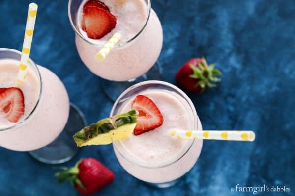 Pink Panther Mocktail with fresh strawberry slices