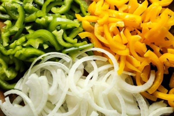 sliced bell peppers and onions