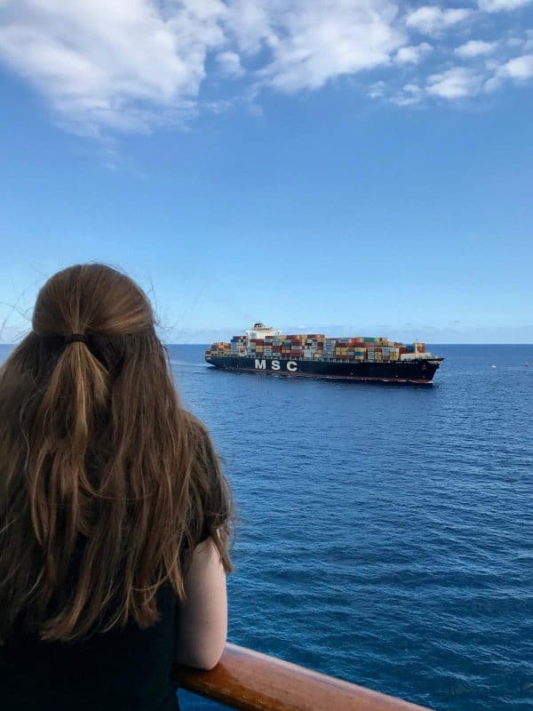 girl on a cruise ship balcony