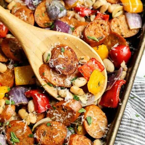 Sheet Pan Italian Chicken Sausage with White Beans and Peppers