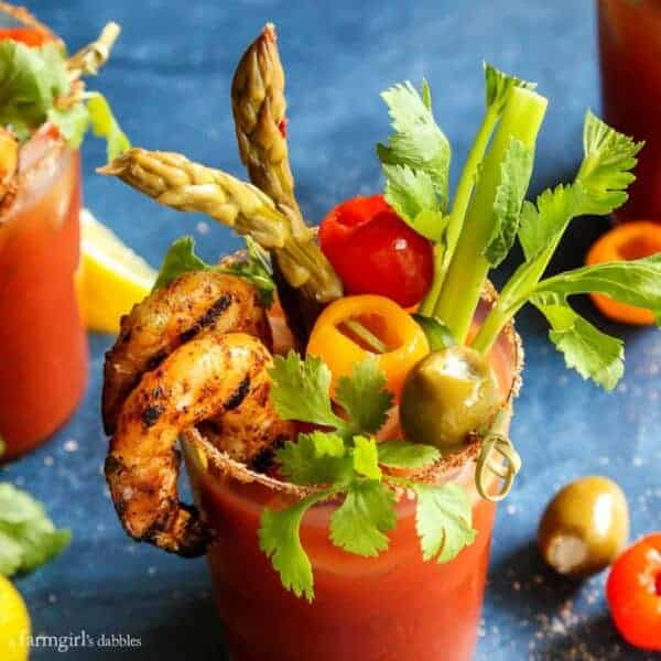 5 Pepper Bloody Mary with Grilled Jalapeño Shrimp