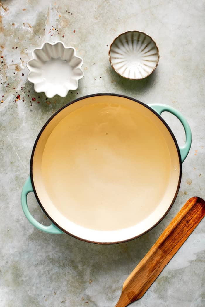 Brine in Dutch oven.