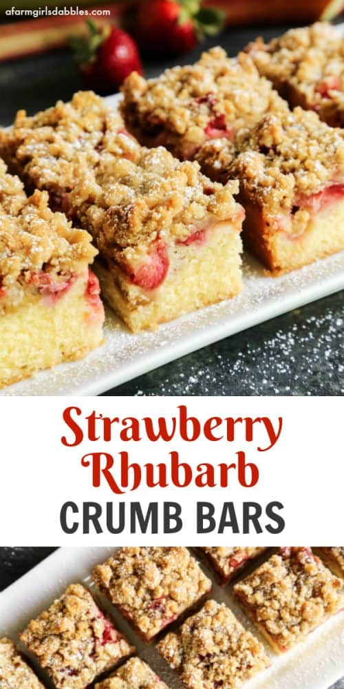 pinterest image of Strawberry Rhubarb Crumb Bars