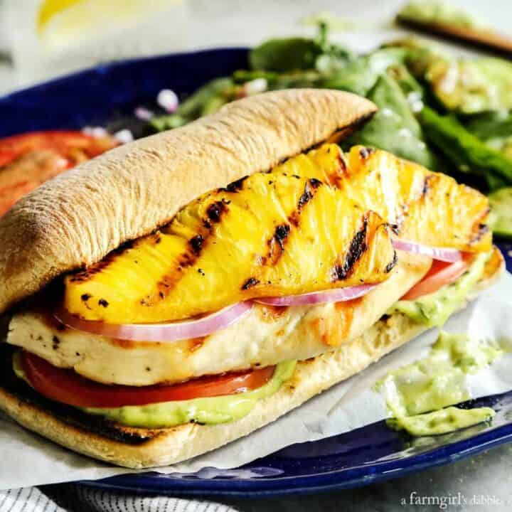 Grilled Chicken and Pineapple Sandwich with Creamy Basil Sauce