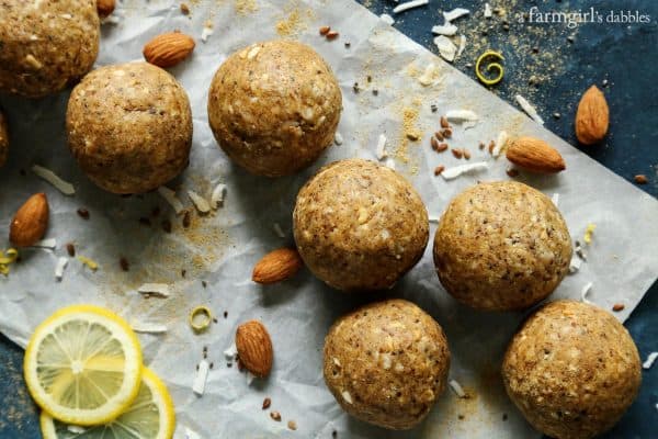 Aloha Protein Balls with lemon peel and almonds