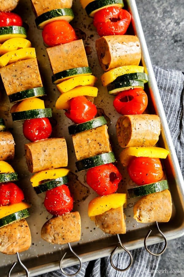 Uncooked Chicken Sausage Kebabs with Peppadews