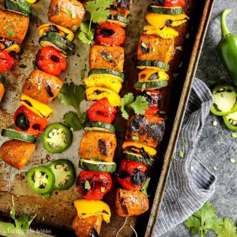 Grilled Jalapeno Cheddar Chicken Sausage Kebabs with Peppadews