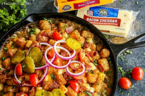 Bacon Cheeseburger Tater Tot Hotdish with crystal farms cheese