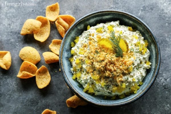 Dill Pickle Dip with chips