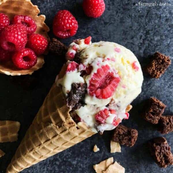 Fresh Raspberry and Brownie Chunk Ice Cream