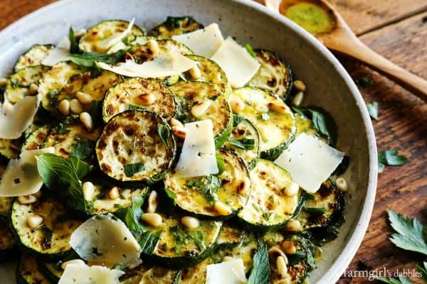 a bowl of Grilled Zucchini Salad with Lemon-Herb Vinaigrette