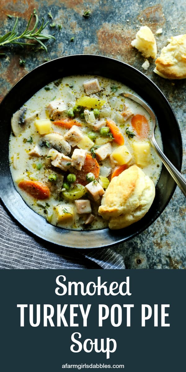 pinterest image of Smoked Turkey Pot Pie Soup