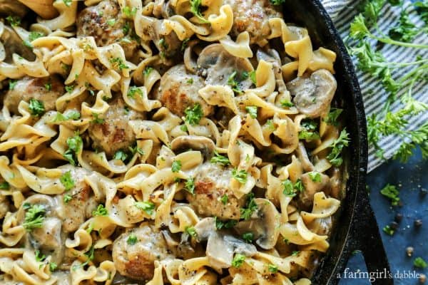 Extra Peppery Chicken Meatball Stroganoff with fresh herbs