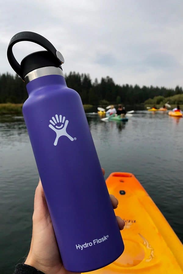 a purple Hydro Flask water bottle