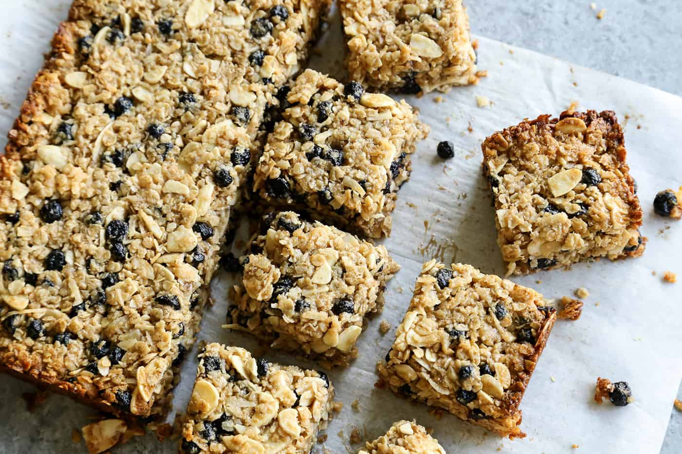 Homemade granola bars cut into squares