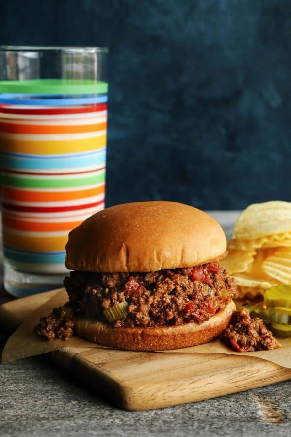 sloppy joes sandwich and potato chips