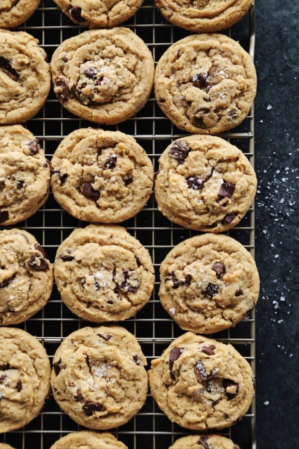 peanut butter chocolate chip cookies on cooling rack