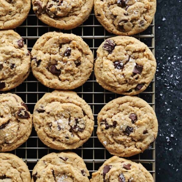 peanut butter chocolate chip cookies on a cooling rack