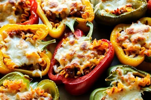 bell pepper halves stuffed with a cheesy lasagna mixture and baked