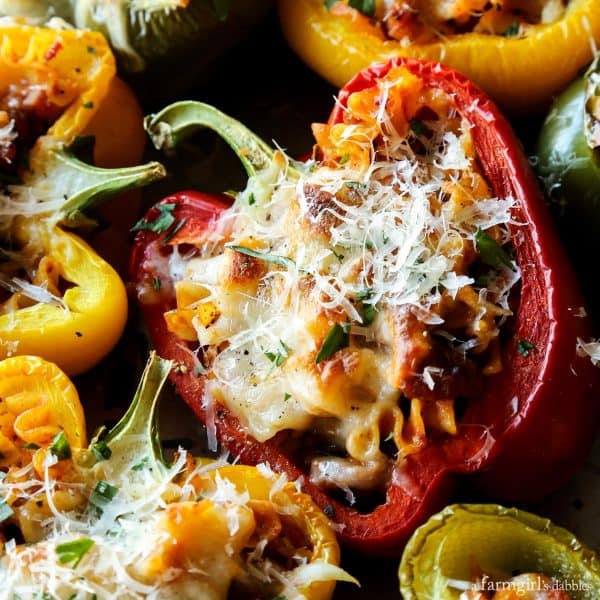 bell pepper halves stuffed with a cheesy lasagna mixture and baked