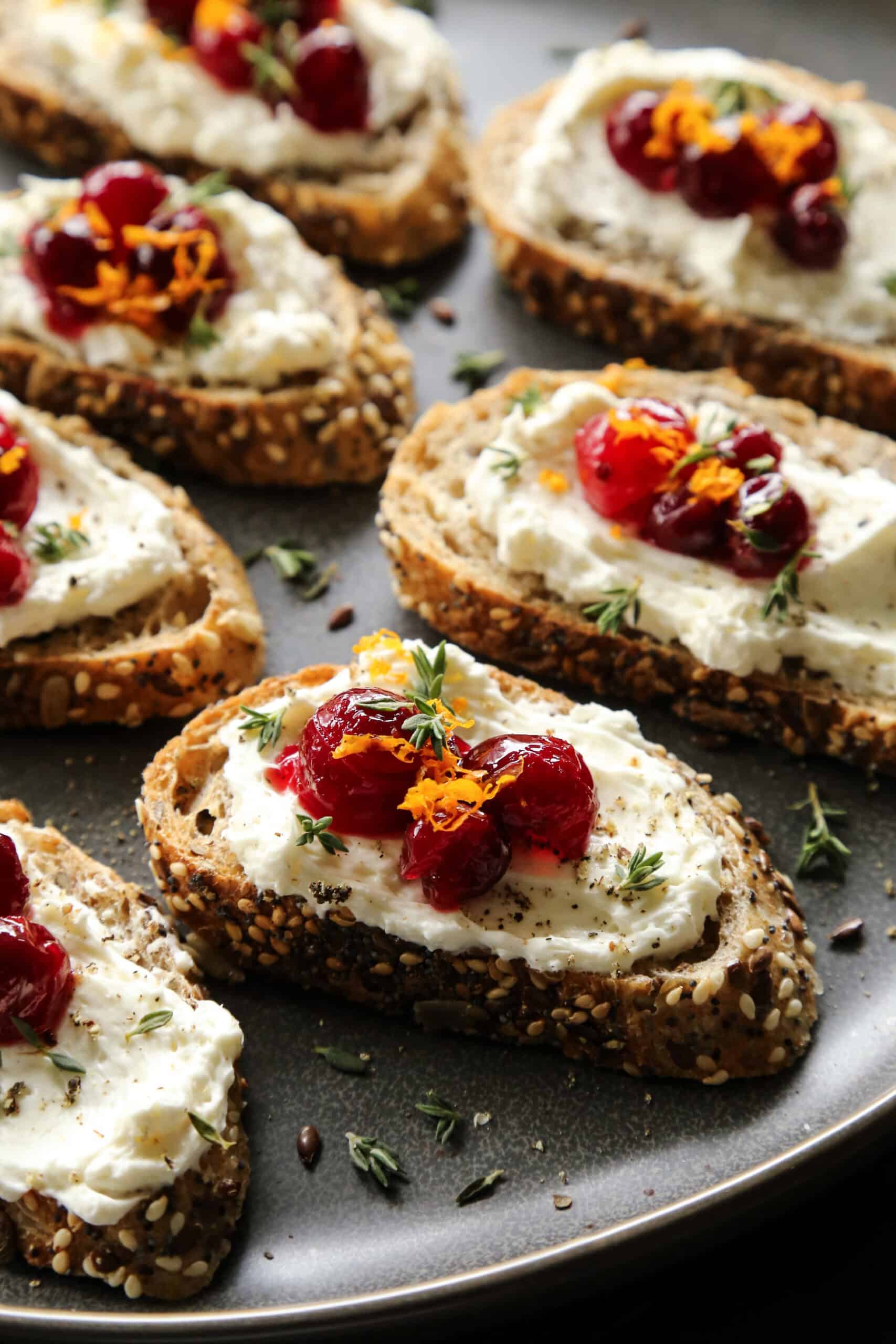 Crostinis topped with cranberry