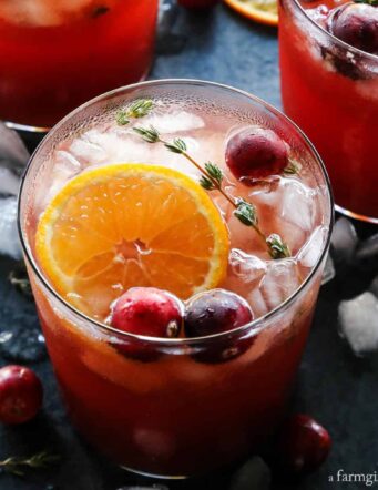 Cranberry Thyme Gin and Tonics on a blue table