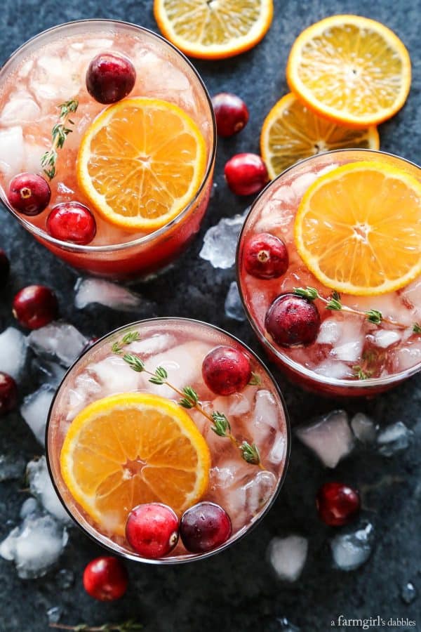 three glasses of Cranberry Thyme Gin and Tonic