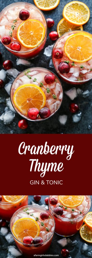 Pinterest image for cranberry thyme gin and tonic