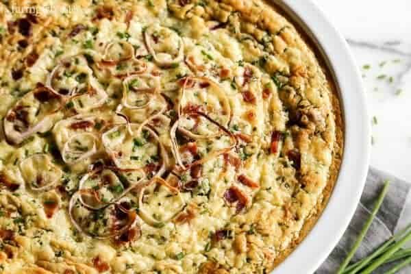 Herby Crustless Quiche with Crab and Bacon with fresh green onion