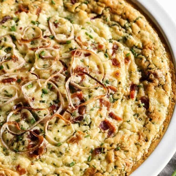 Herby Crustless Quiche with Crab and Bacon with fresh green onion