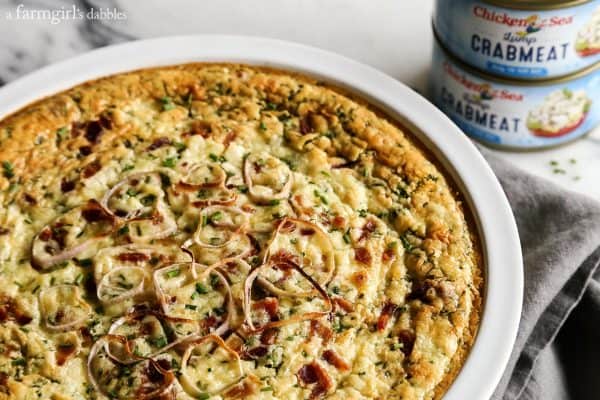 Herby Crustless Quiche with Crab and Bacon with Chicken of the Sea cans