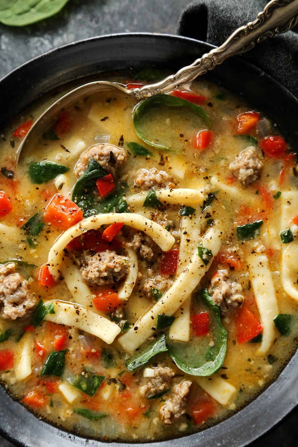 Sausage and Pepper Soup with Egg Noodles l A Farmgirl's Dabbles