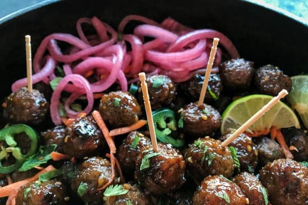 meatballs with toothpicks in them
