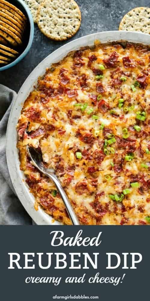 pinterest image of baked Reuben dip