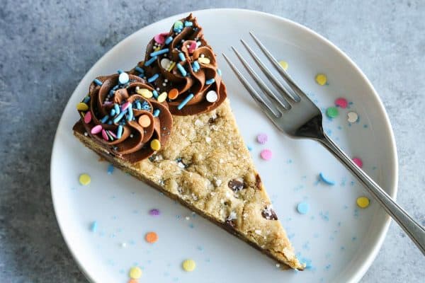 a slice of Chocolate Chip Skillet Cookie