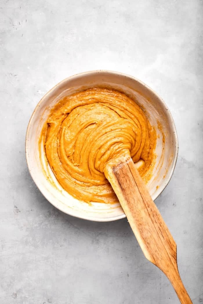 Dough for brown butter skillet cookie in bowl.