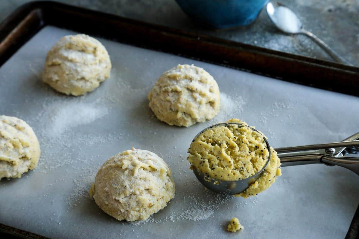 cookie dough balls on a pan