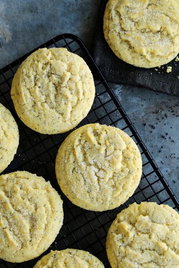 citrus-poppy seed cookies on a cooking rack