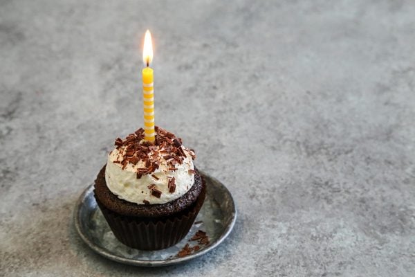 cupcake with a yellow candle in it