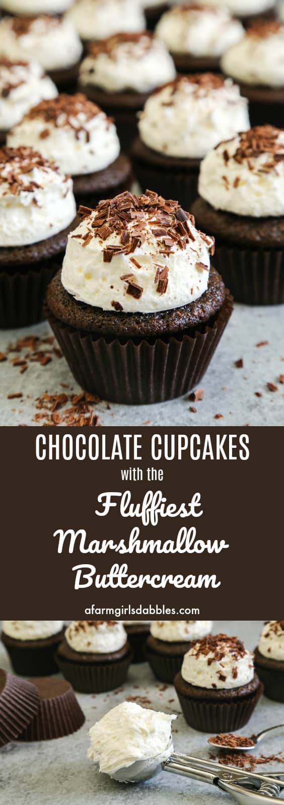 Pinterest image of frosted chocolate cupcakes