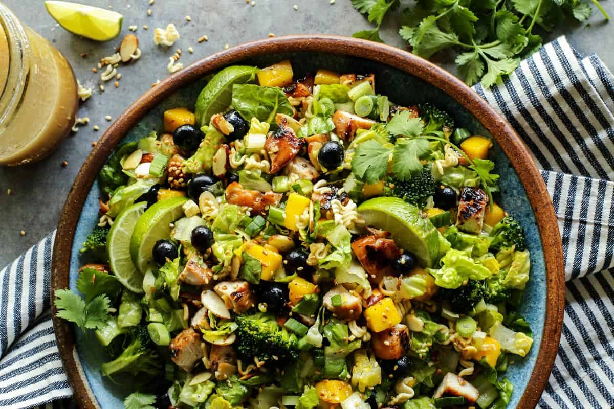 grilled turkey in a chopped salad, in a big pottery bowl