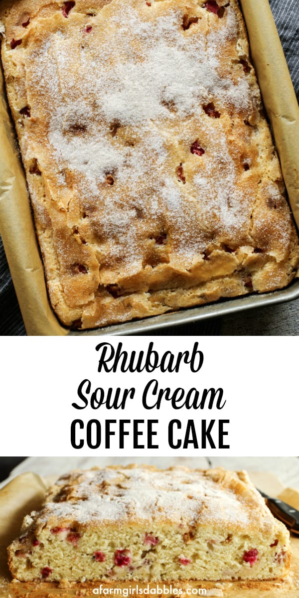 pinterest image of Rhubarb Sour Cream Coffee Cake