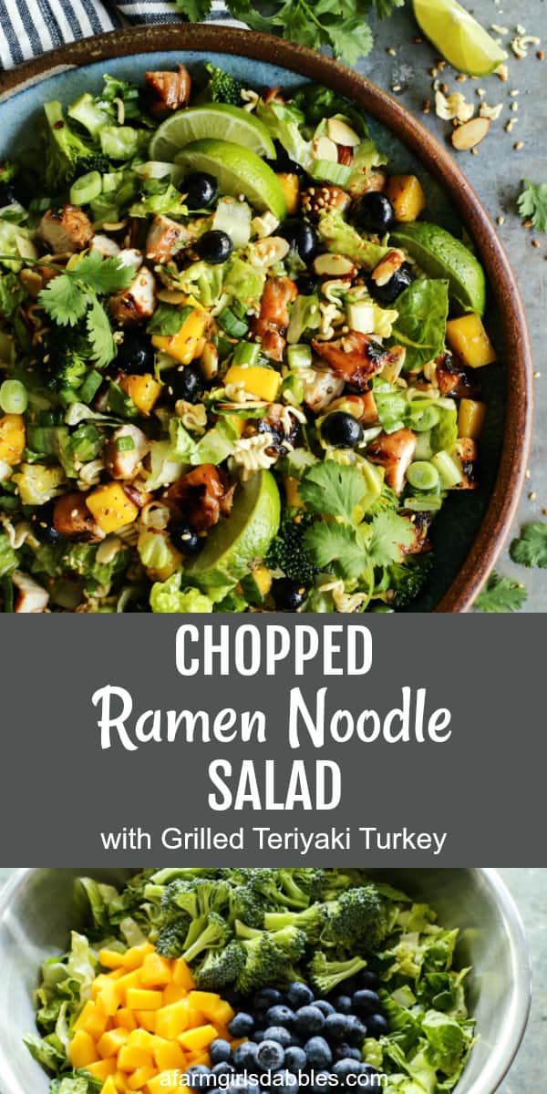 pinterest image of Chopped Ramen Noodle Salad with Grilled Teriyaki Turkey