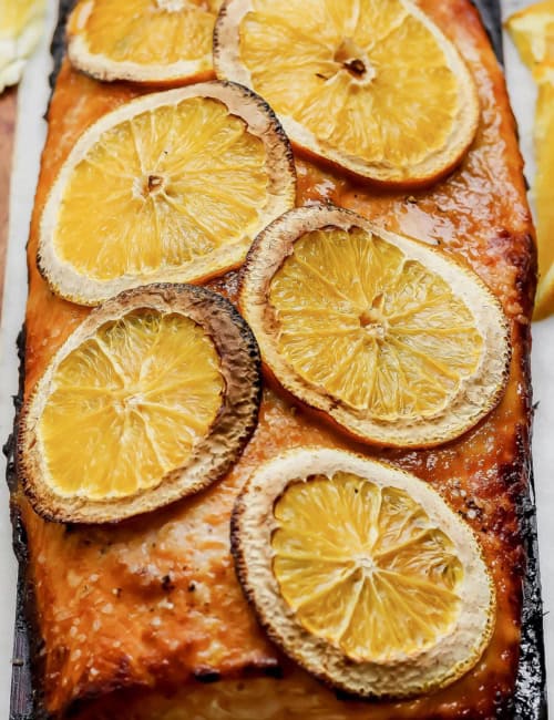 Grilled chipotle-orange salmon on cedar plank