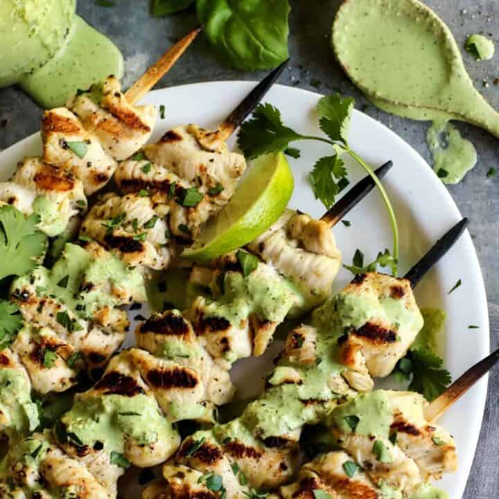 Chicken Skewers with a yogurt sauce made with green curry