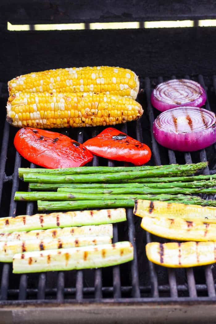 Vegetables cooking on grill